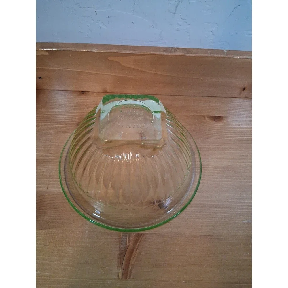 Vintage Uranium Glass Diamond Crystal Shaker Salt Bowl 7 1/4